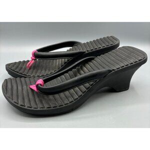 Crocs Womens Black Cabana Wedge Flip Flops Size‎ 10 Black & Pink